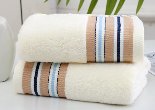 Bath Towel 80% Cotton, Soft & Absorbent Bathroom Towel with Side Pattern – Quick Dry 70×140cm – 450 GSM – Available in Brown, Dark Blue & White (Dark Blue) - Image 3