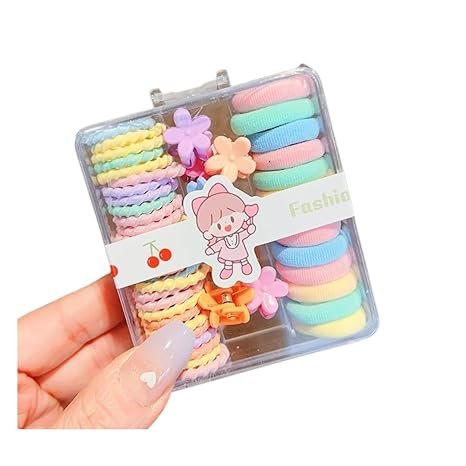 Colorful Hair Accessories Girls Plastic Mini Kids Hair Claw Clips Baby Elastic Hair Rubber Bands Set (Pink)