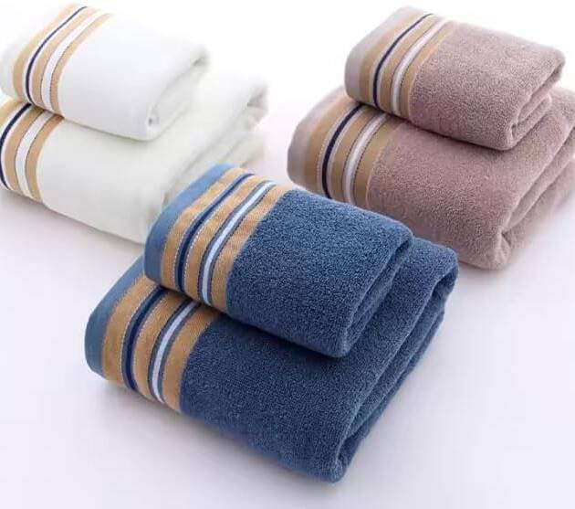 Bath Towel 80% Cotton, Soft & Absorbent Bathroom Towel with Side Pattern – Quick Dry 70×140cm – 450 GSM – Available in Brown, Dark Blue & White (Dark Blue)