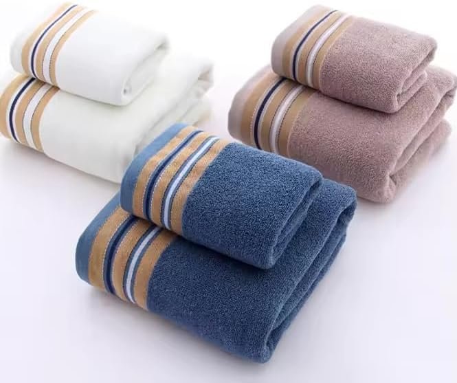 Bath Towel 80% Cotton, Soft & Absorbent Bathroom Towel with Side Pattern – Quick Dry 70×140cm – 450 GSM – Available in Brown, Dark Blue & White (Dark Blue)