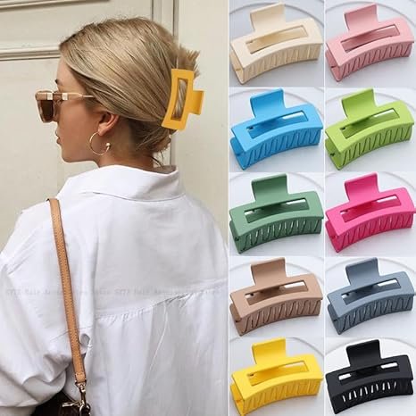 Women’s Hair Claw Clips – 4-Pack Matte Rectangle Clips, Non-Slip Square Hair Accessories for Thick and Thin Hair, Ideal for Daily Styling, Work, and Special Events